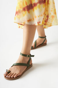 Anisa Olive Kreuzriemen-Schnallen Damen Zehentrenner Sandalen