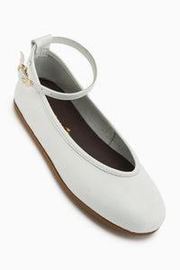 Genuine Leather White Belted Women’s Ballet Flats