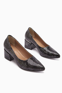Emelia Genuine Leather Black Snake Print Women's Heeled Shoes