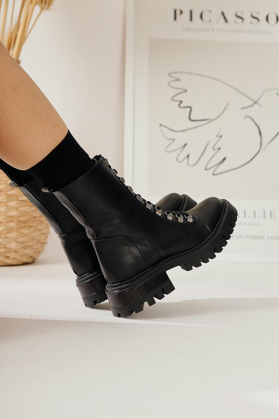 Suzette – Black Lace-Up Thick-Sole Boot (Women)