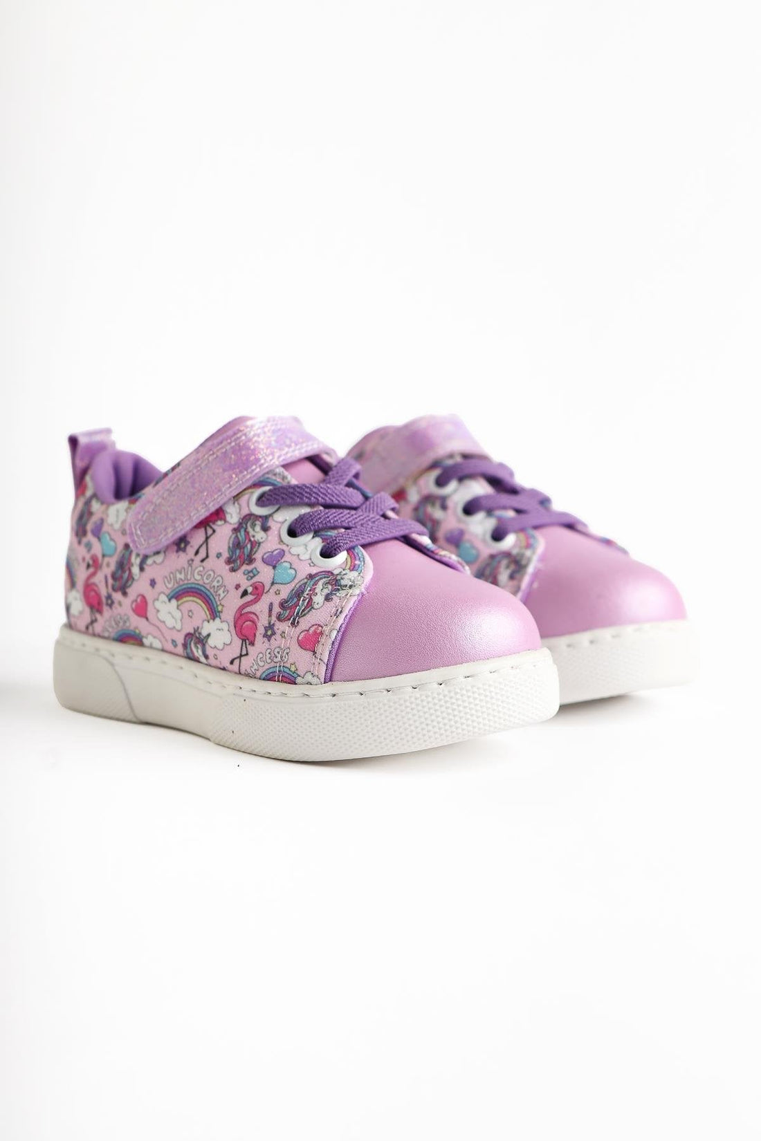 Elmy Flieder Gestreifte Charakterdruck Schnürschuhe mit Klettverschluss Detail Baby Sportschuhe