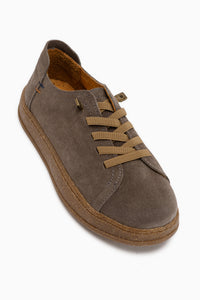 Echtes Leder Grau Wildleder Bequeme Sohle Damen Sneaker