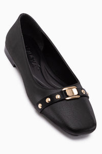 Jena Black Buckled Women’s Ballet Flats