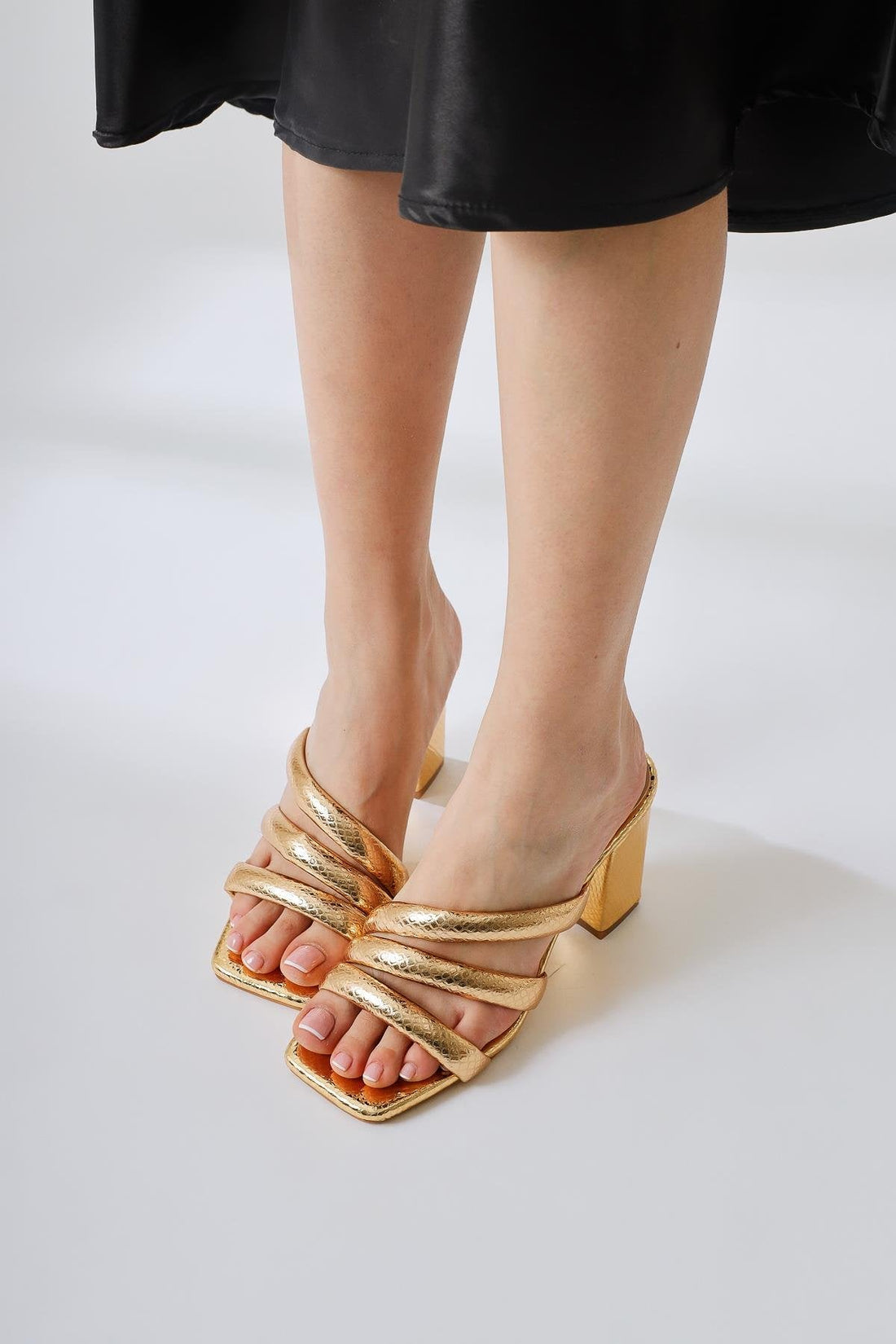 Sasima – Gold Snake-Print Band-Detail Heeled Slide (Women)