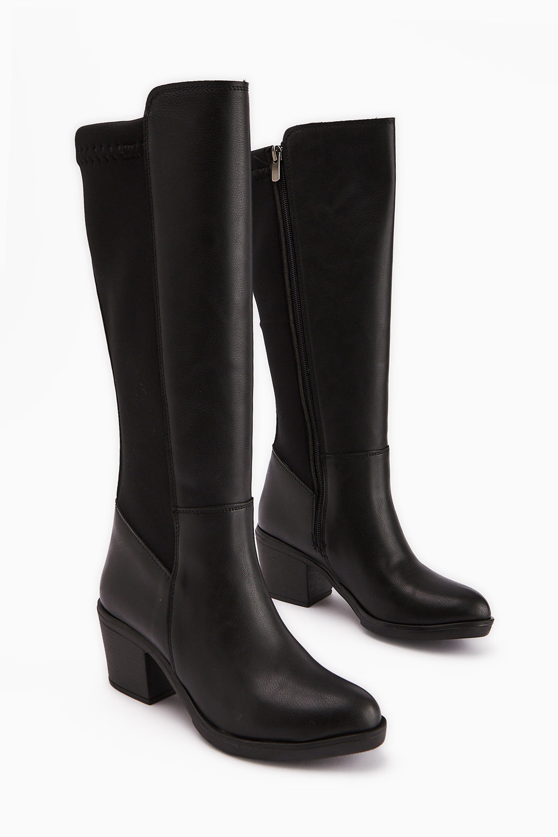 Sesen Schwarze Stretchstoff Detail Damen Stiefel