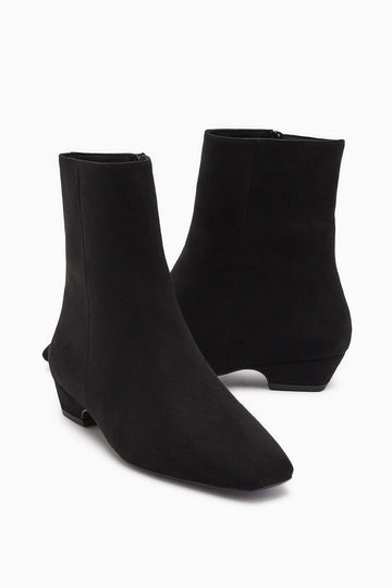 Grace Black Suede Low-Heeled Square-Toe Women's Boot