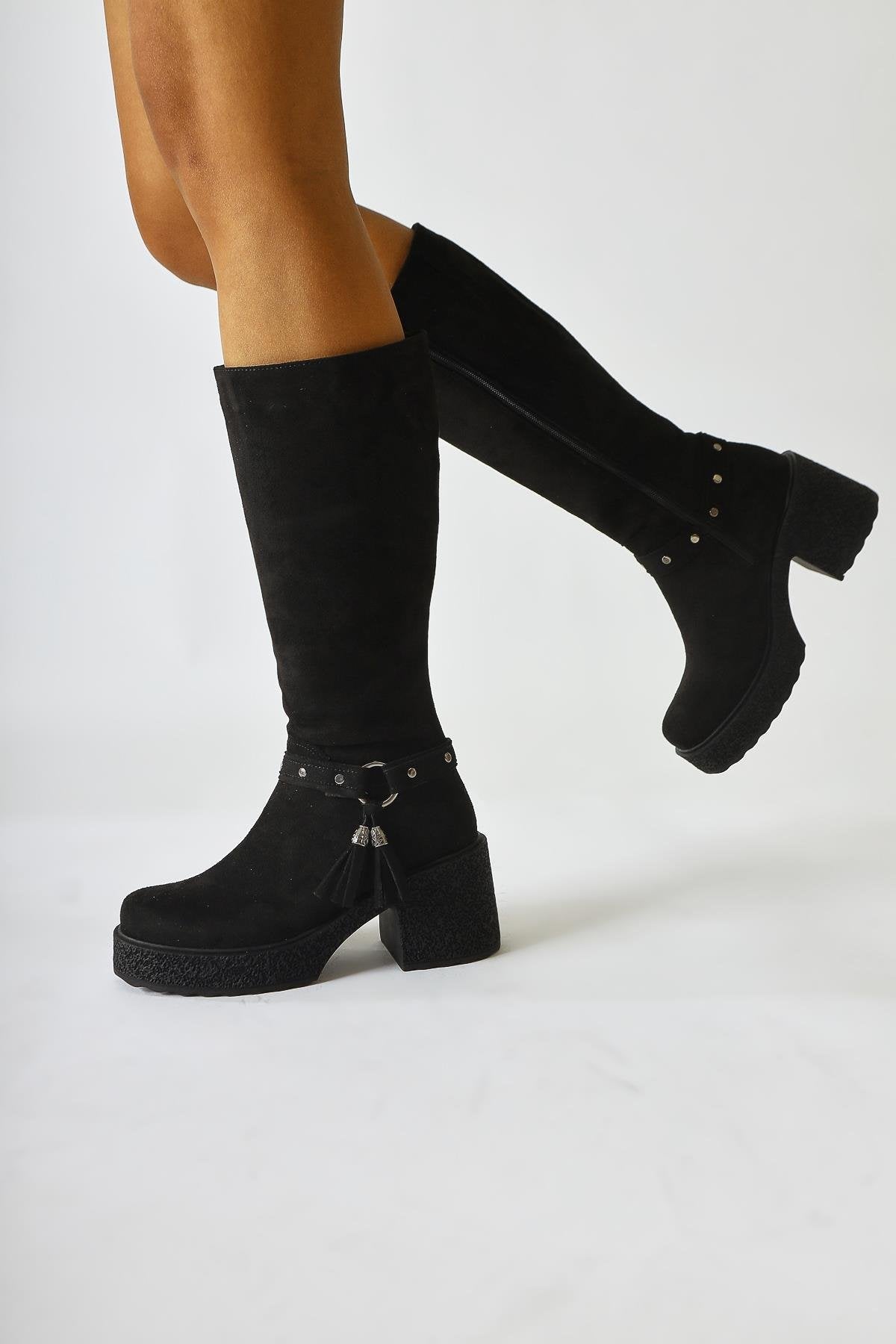 Kenzie Black Suede Ankle Detail Boots