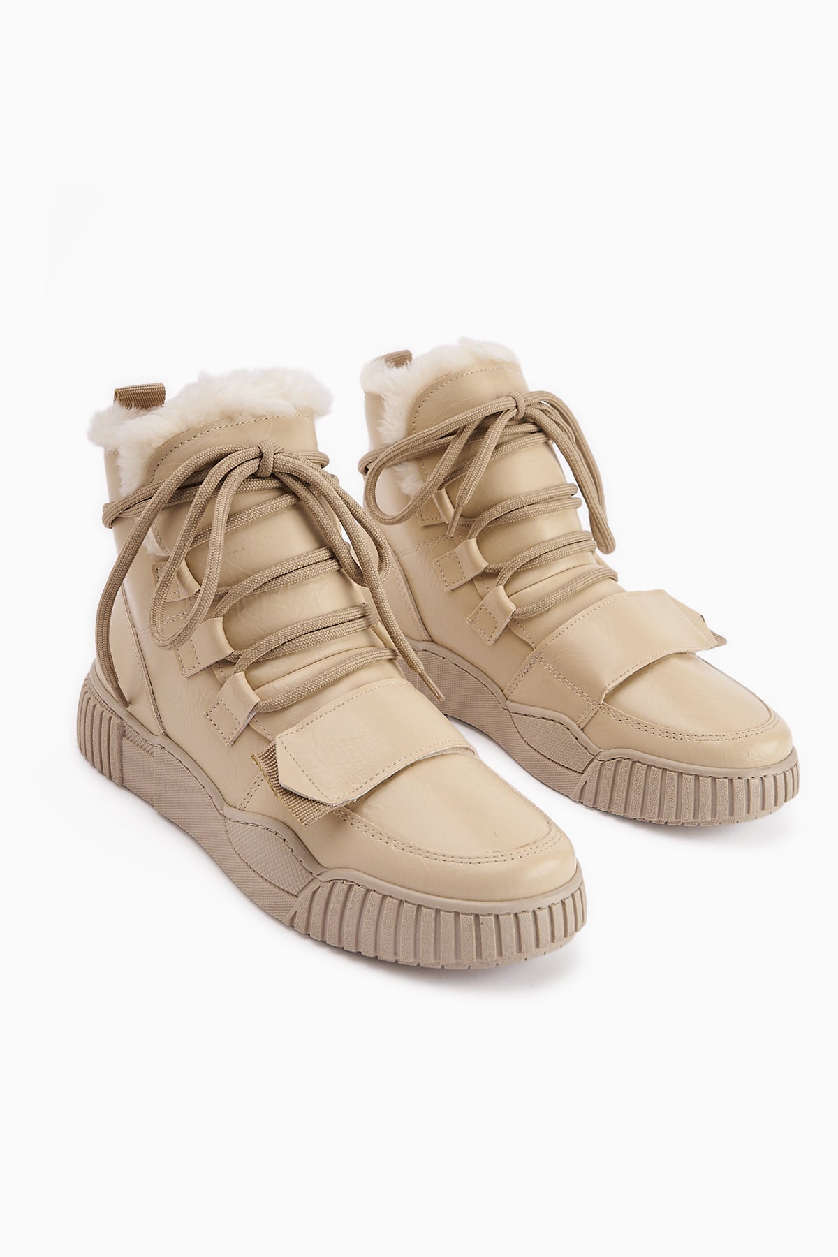 Yanisa Beige Fur-Lined Lace-up Women's Sport Boot