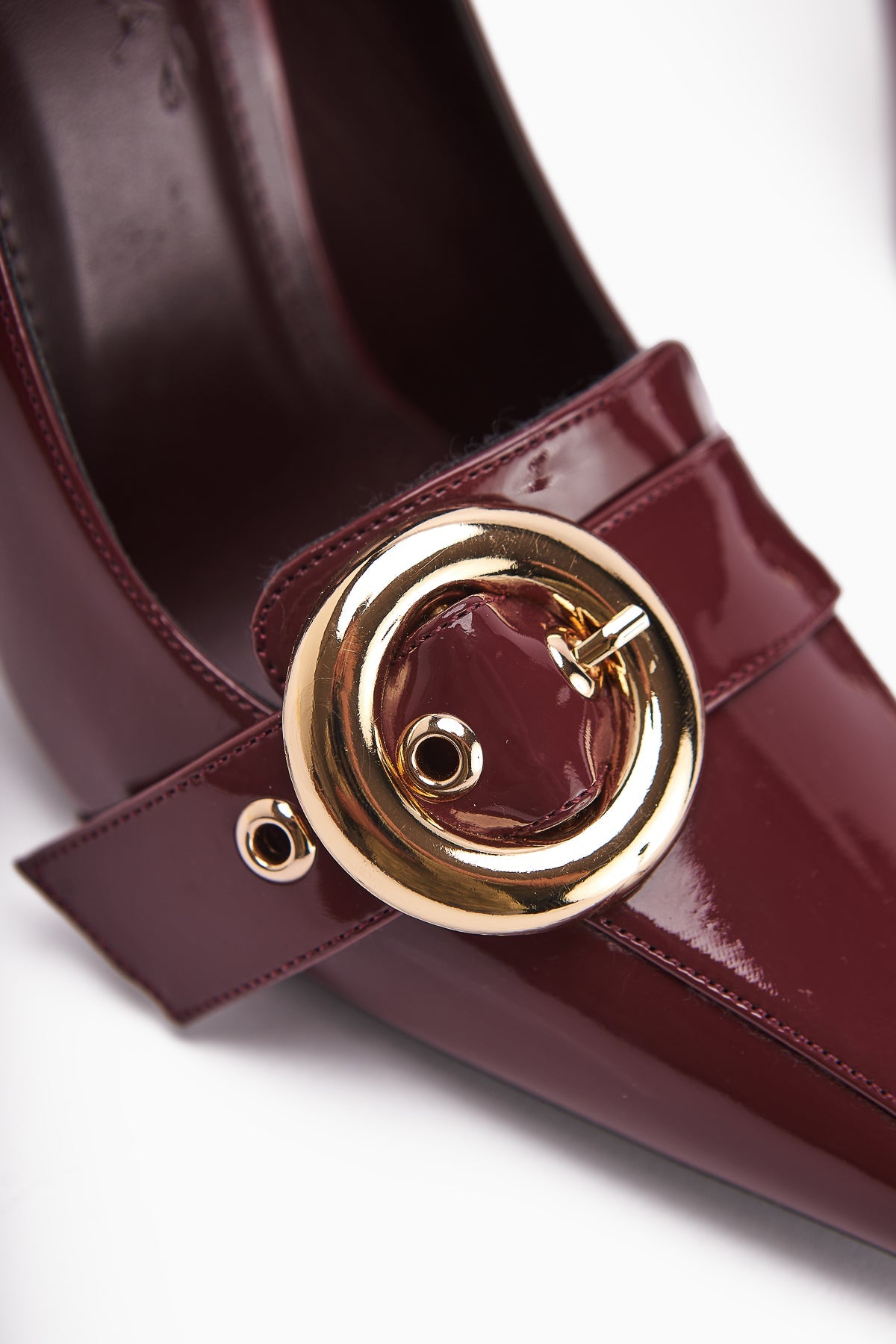 Elisar Burgundy Patent Leather Belt Detail Women's High Heels