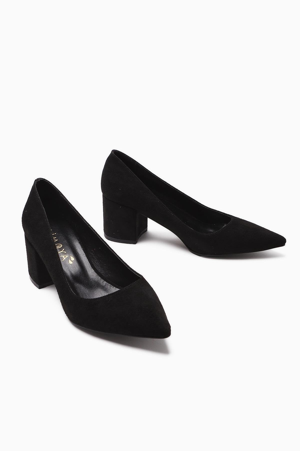 Angela Black Suede Pointed Toe Low Heel Women's Shoes
