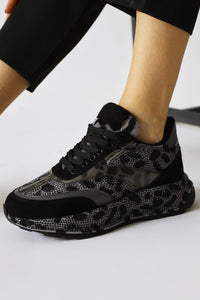 Kada Grey Leopard Patterned Stone Detail Sneakers