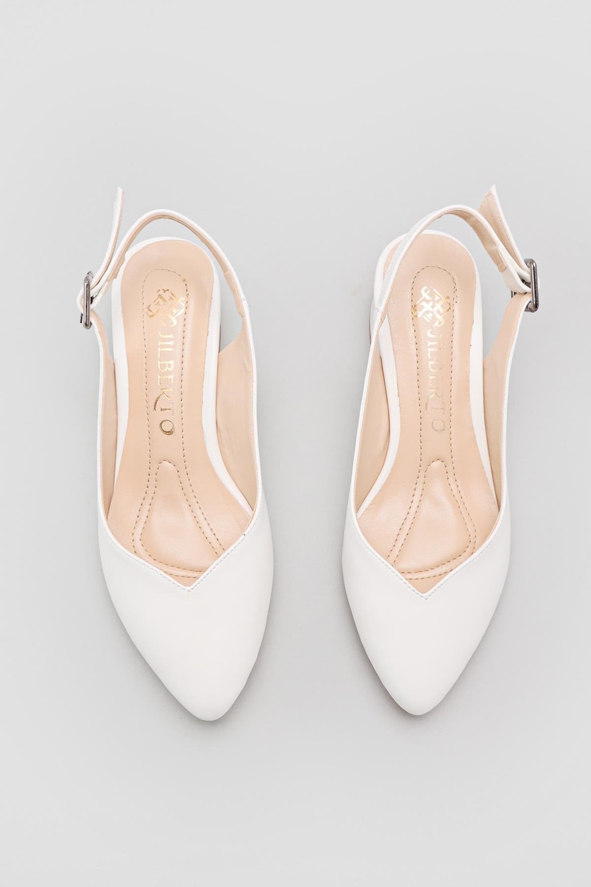 Henrietta White Pointed Toe Low Heel Sandals