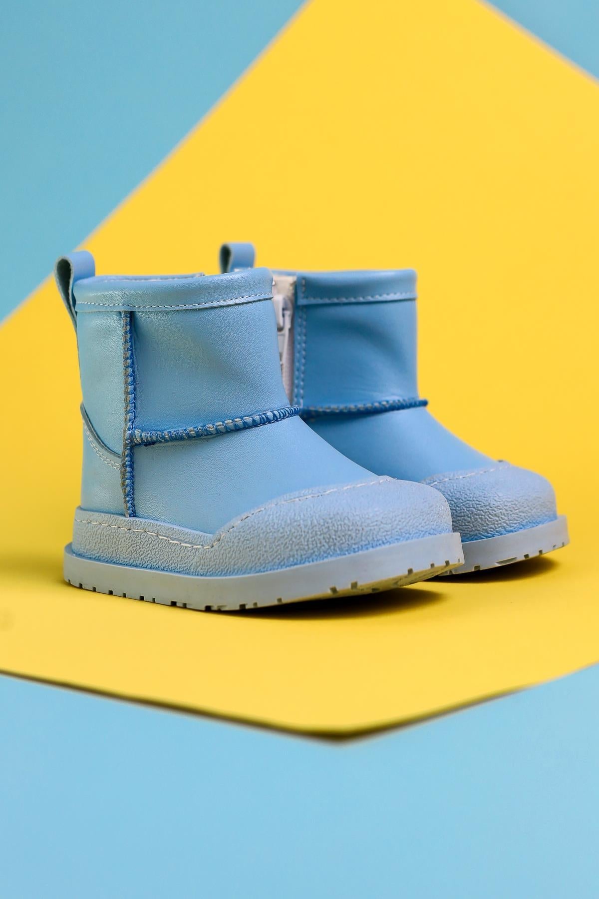 Gilla Blaue Umgekehrte Stich Detail Pelzgefütterte Baby Stiefel