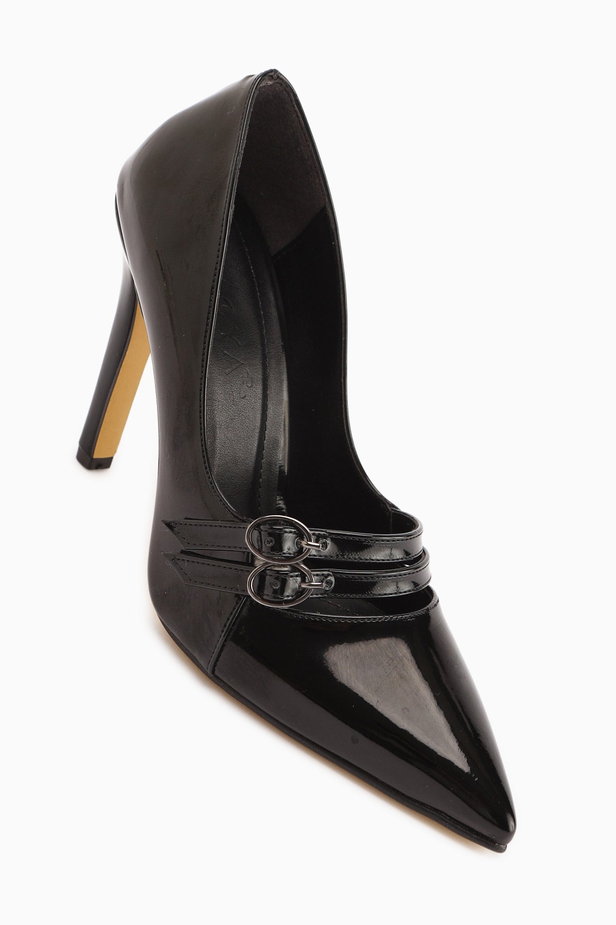 Blanka Black Patent Double Buckle Stiletto Women's High Heel Shoes