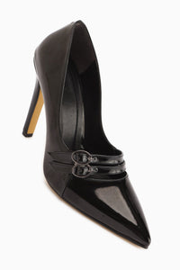 Blanka Black Patent Double Buckle Stiletto Women's High Heel Shoes