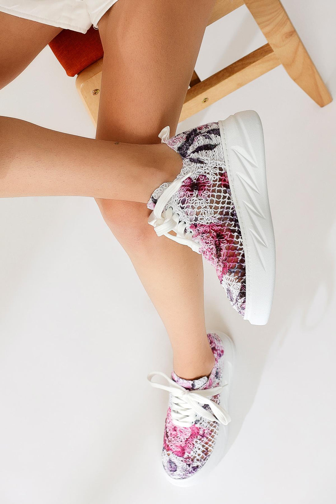 Biba Purple Knit Pattern Printed Lace-Up Sneakers