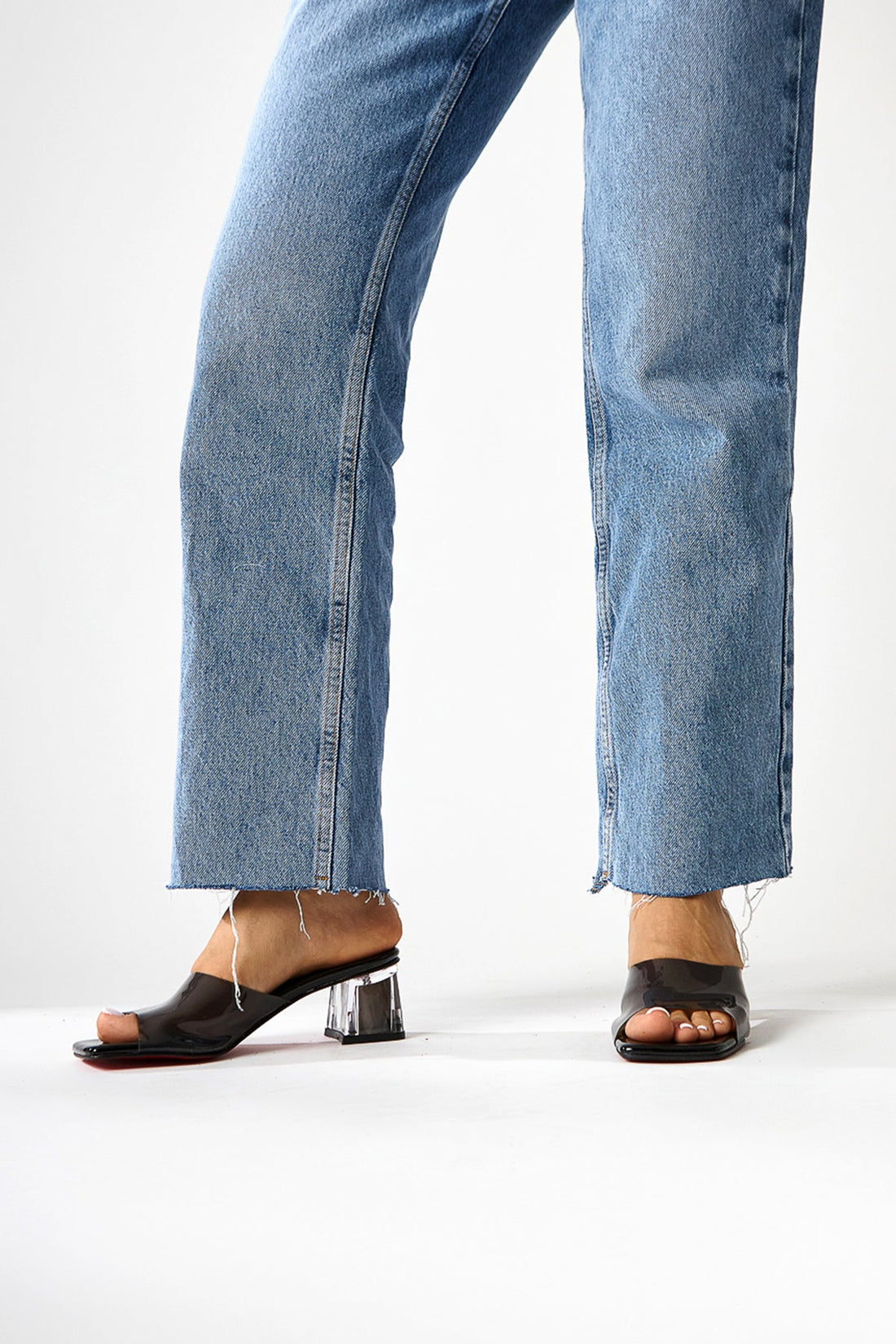 Persa Schwarz Transparenter Riemen Klare Absatz Damen Slipper