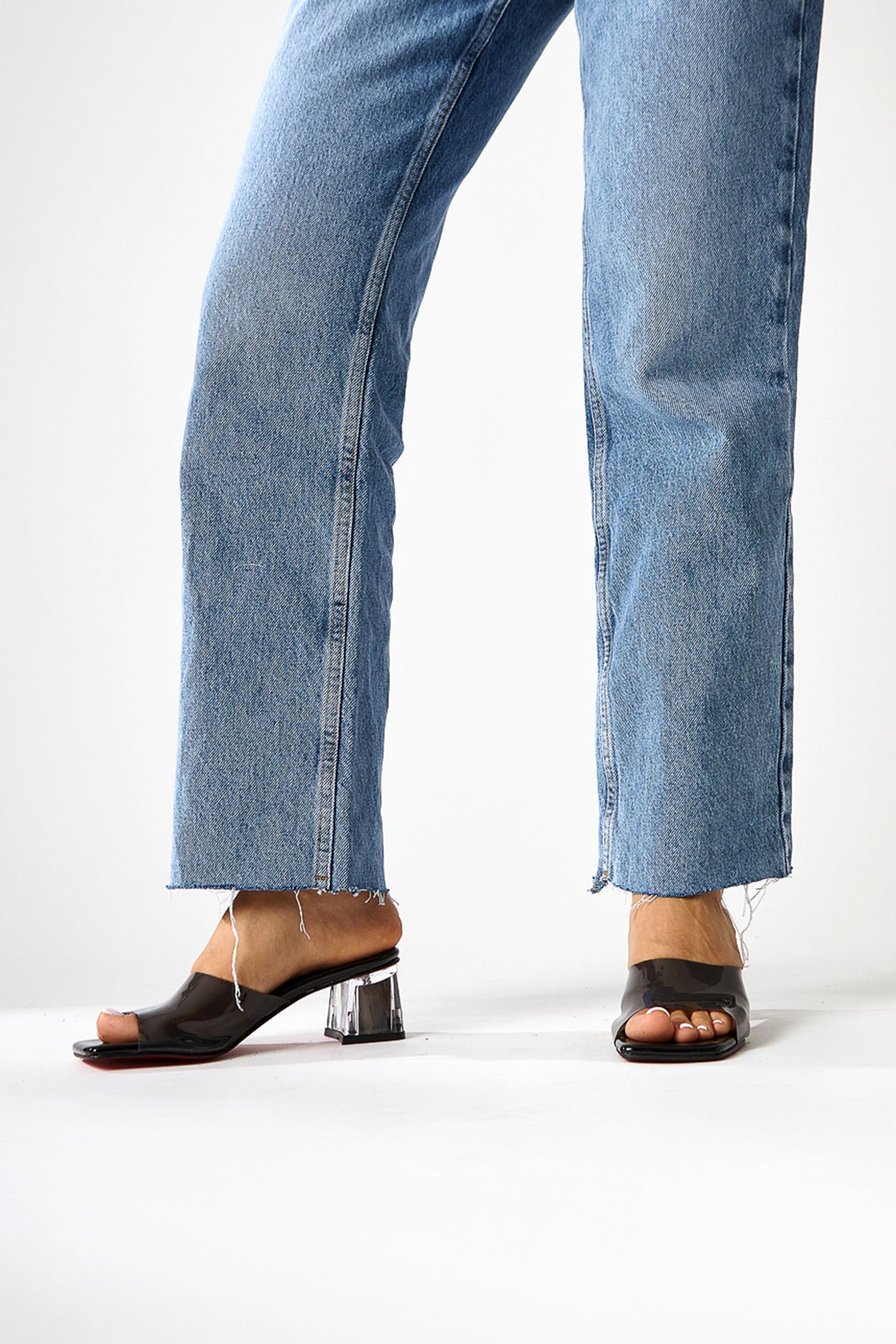 Persa Schwarz Transparenter Riemen Klare Absatz Damen Slipper