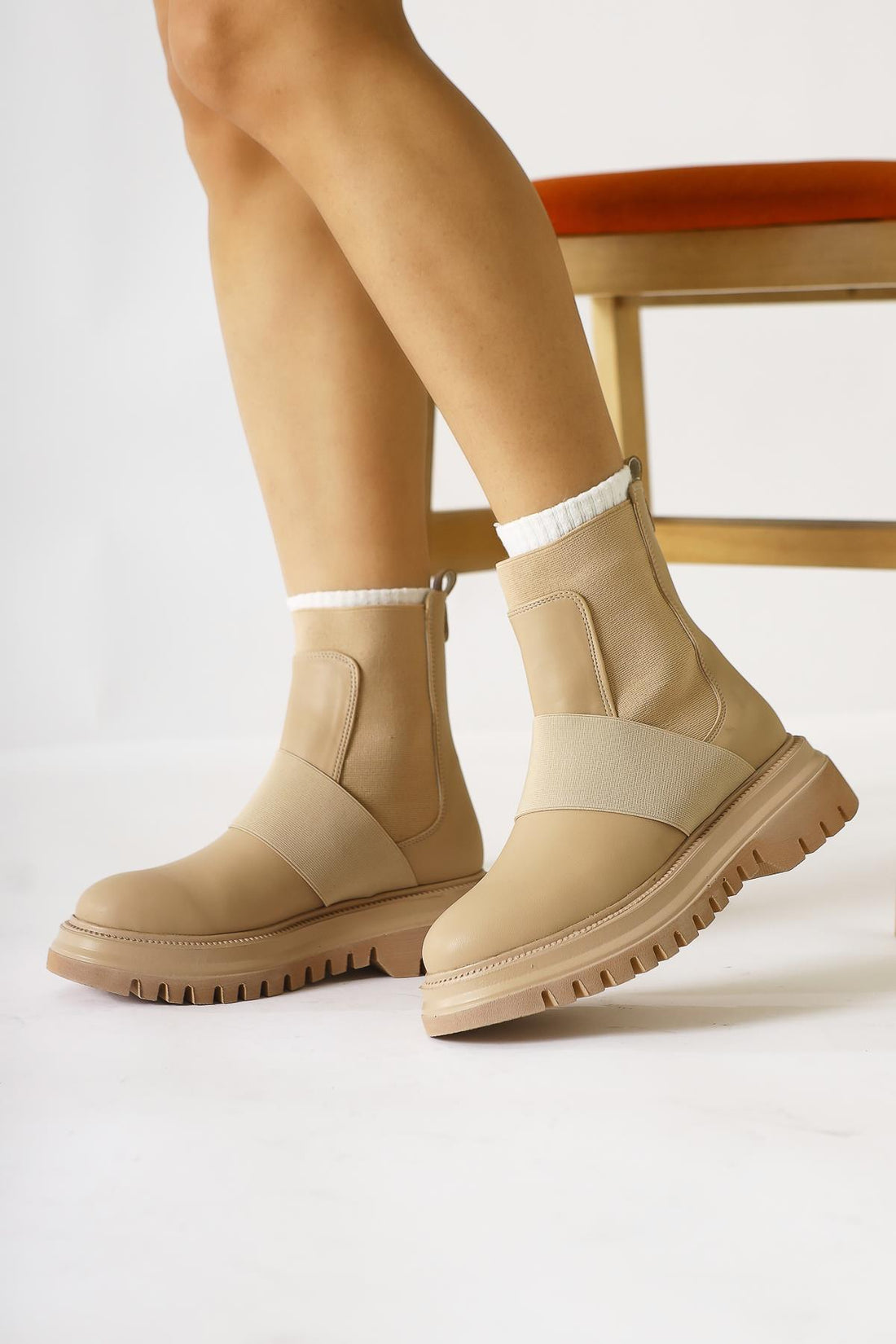 Millena Nud Elastischer Gürtel Detail Damen Stiefel