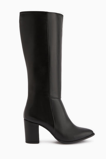 Tatum Schwarze Spitzzehen-Mittelabsatz Damen Stiefel