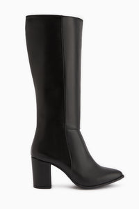 Tatum Schwarze Spitzzehen-Mittelabsatz Damen Stiefel