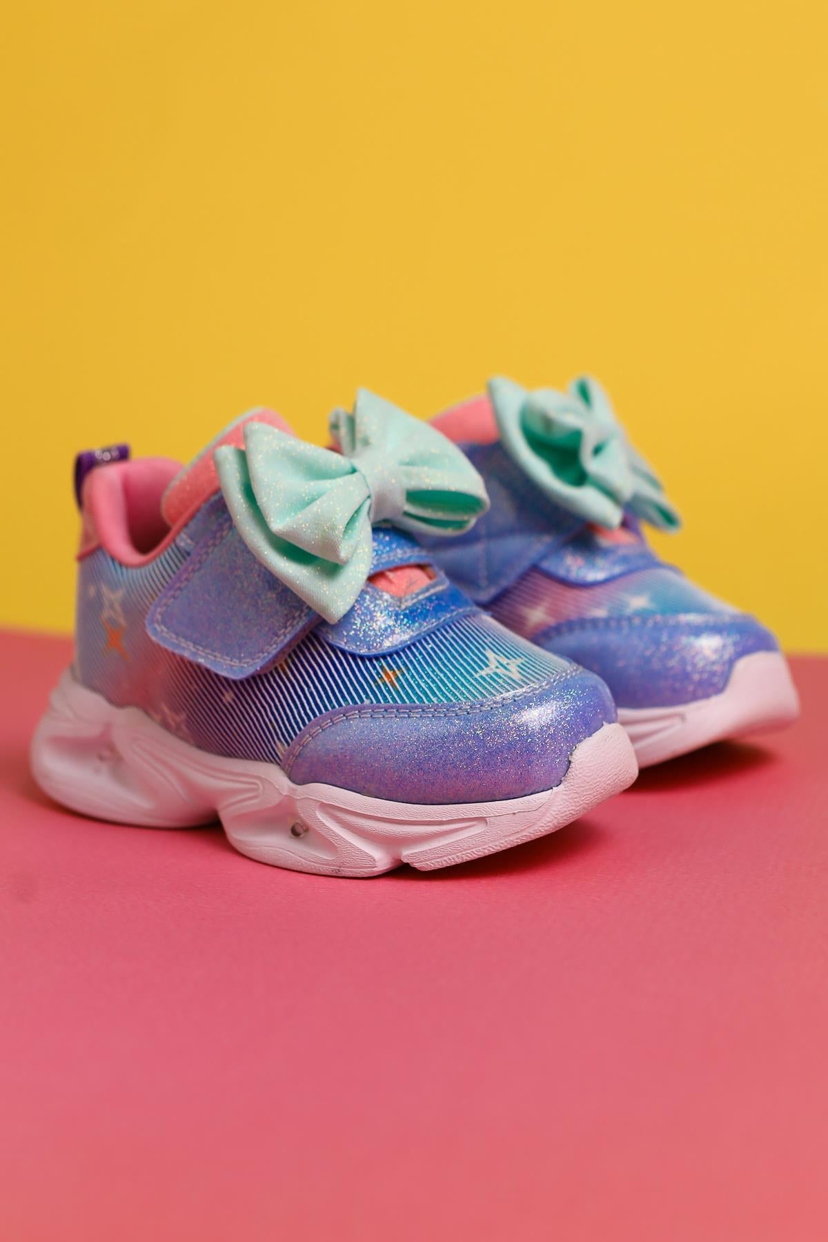 Feliz Blaue Schleife-Detaillierte Klettverschluss Leuchtende Baby Sneakers