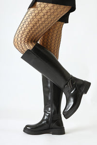 Birgita Black Patent Leather Buckle Detailed Zippered Boots