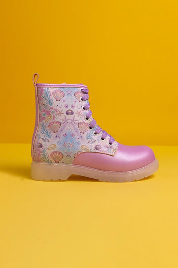 Fideli Lila Meeresleben Druck Leuchtende Schnür-Kinderstiefel