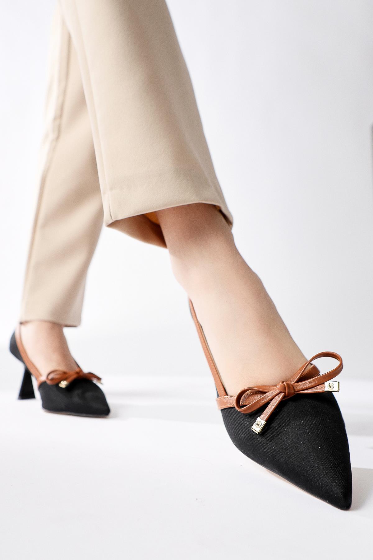 Loviisa Black-Coffee Bow Detailed High Heel Shoes