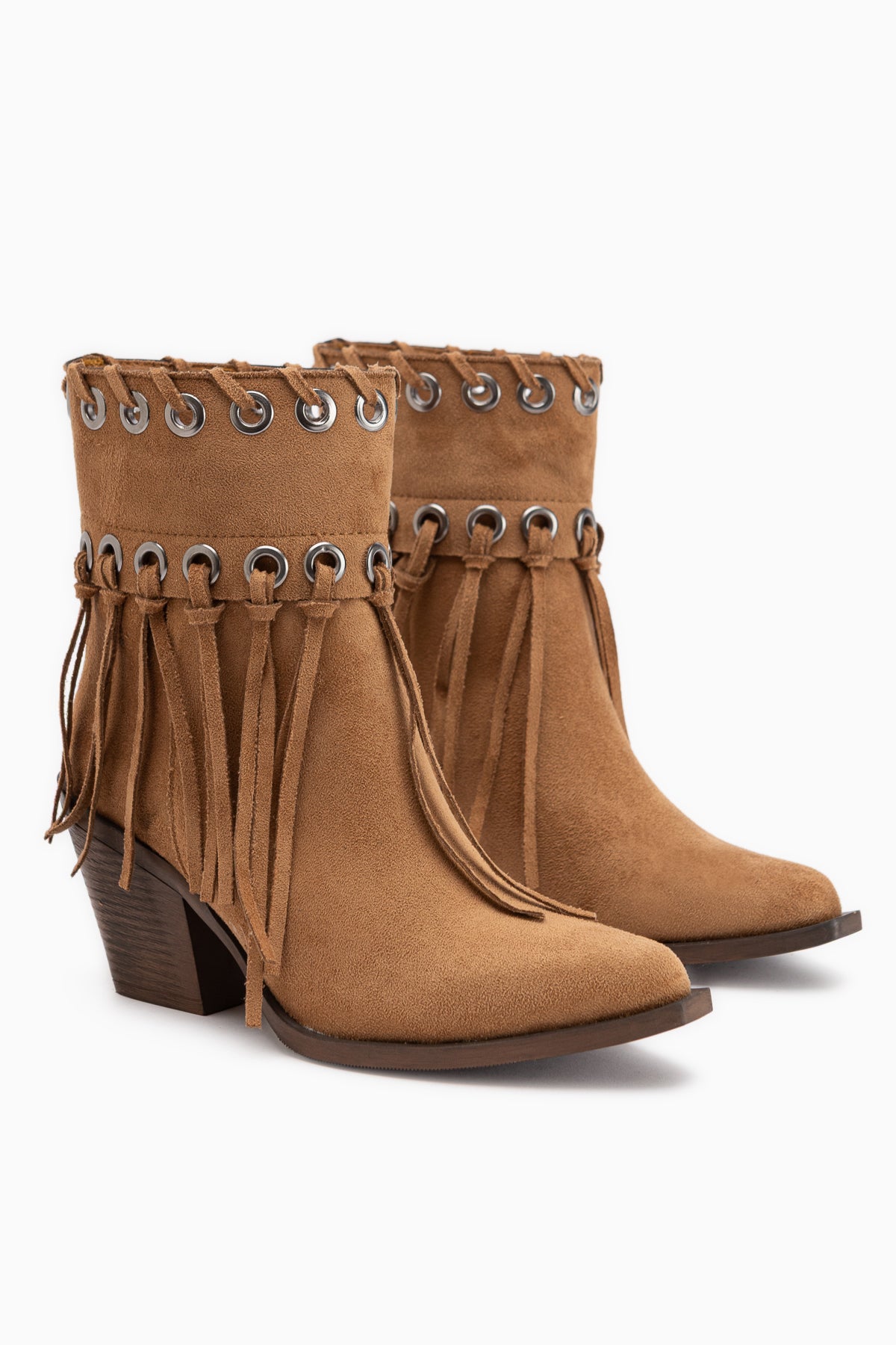 Nessa Tan Wildleder Fransen Chunky Absatz Damen Cowboy Stiefel