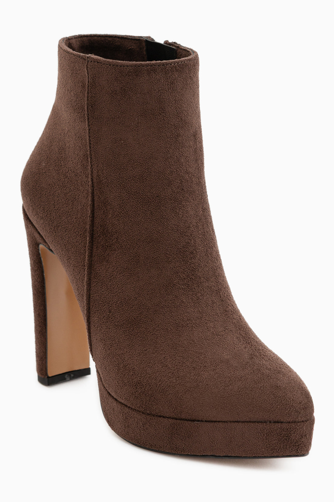 Abbie Braun Wildleder Spitz Zehen Hohe Absatz Reißverschluss Stiefel