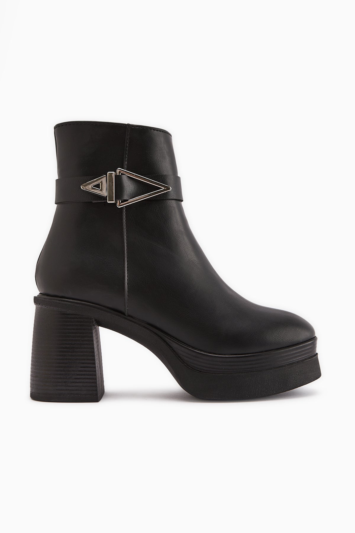 Hilda Black Buckle Detailed Platform High Heel Women's Boot