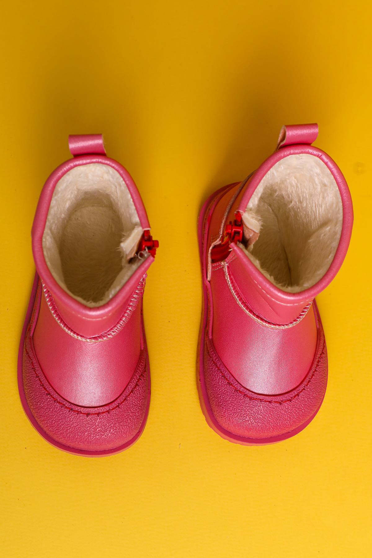 Gilla Fuchsia Umgekehrte Stich Detail Pelz-gefütterte Baby Stiefel