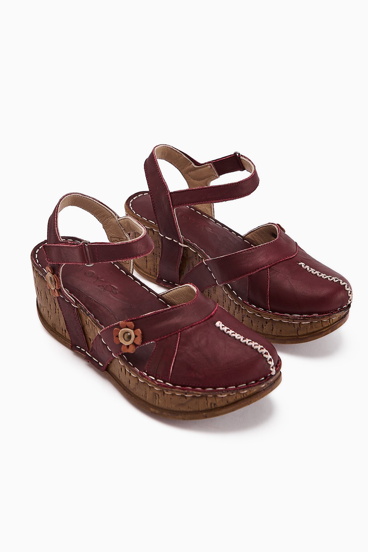 Echtes Leder Katlyn Bordeaux Blumen Detail Geschlossene Zehe Keil Sandale