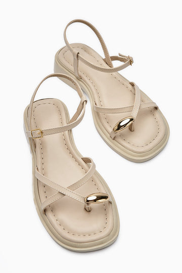 Lissi Beige Kreuzriemen-Schnallensandalen für Damen