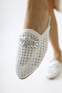 Marlina White Buckle Detailed Knitted Slippers