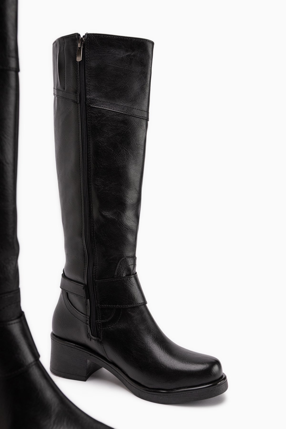 Hope Black Buckled Thick Heeled Women’s Boots