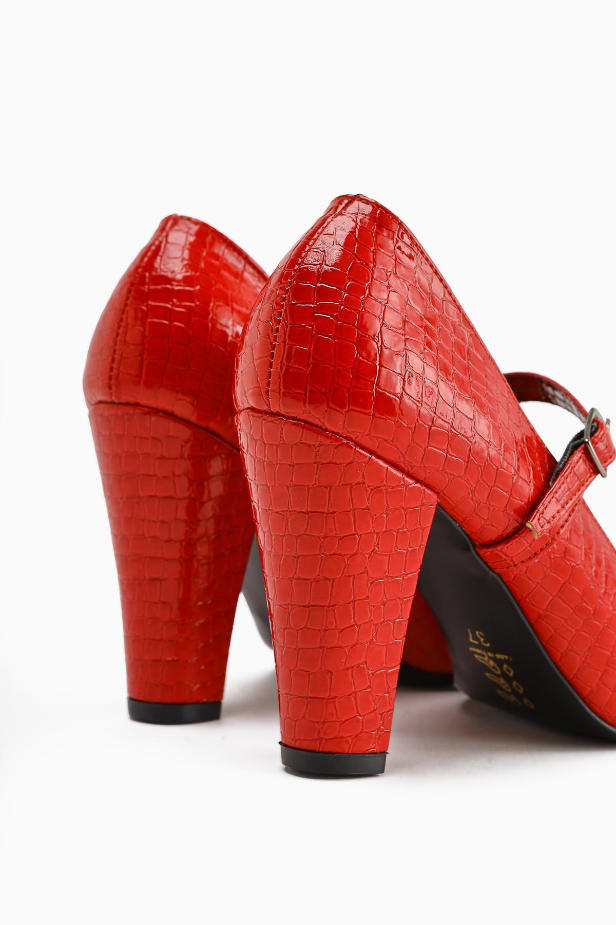 Beate Red Crocodile Leather Print Pointed Toe Heeled Women's Shoes