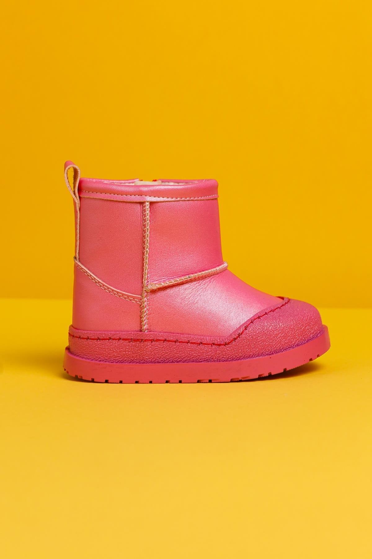 Gilla Fuchsia Umgekehrte Stich Detail Pelz-gefütterte Baby Stiefel