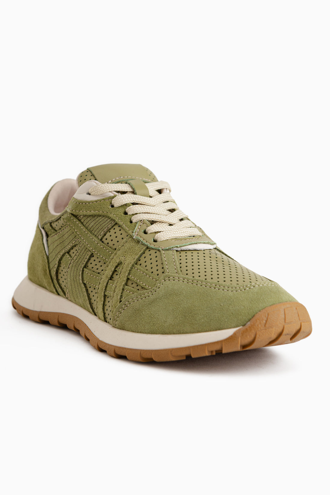 Wendy Echtes Leder Grün Wildleder Netz Detail Damen Sneaker