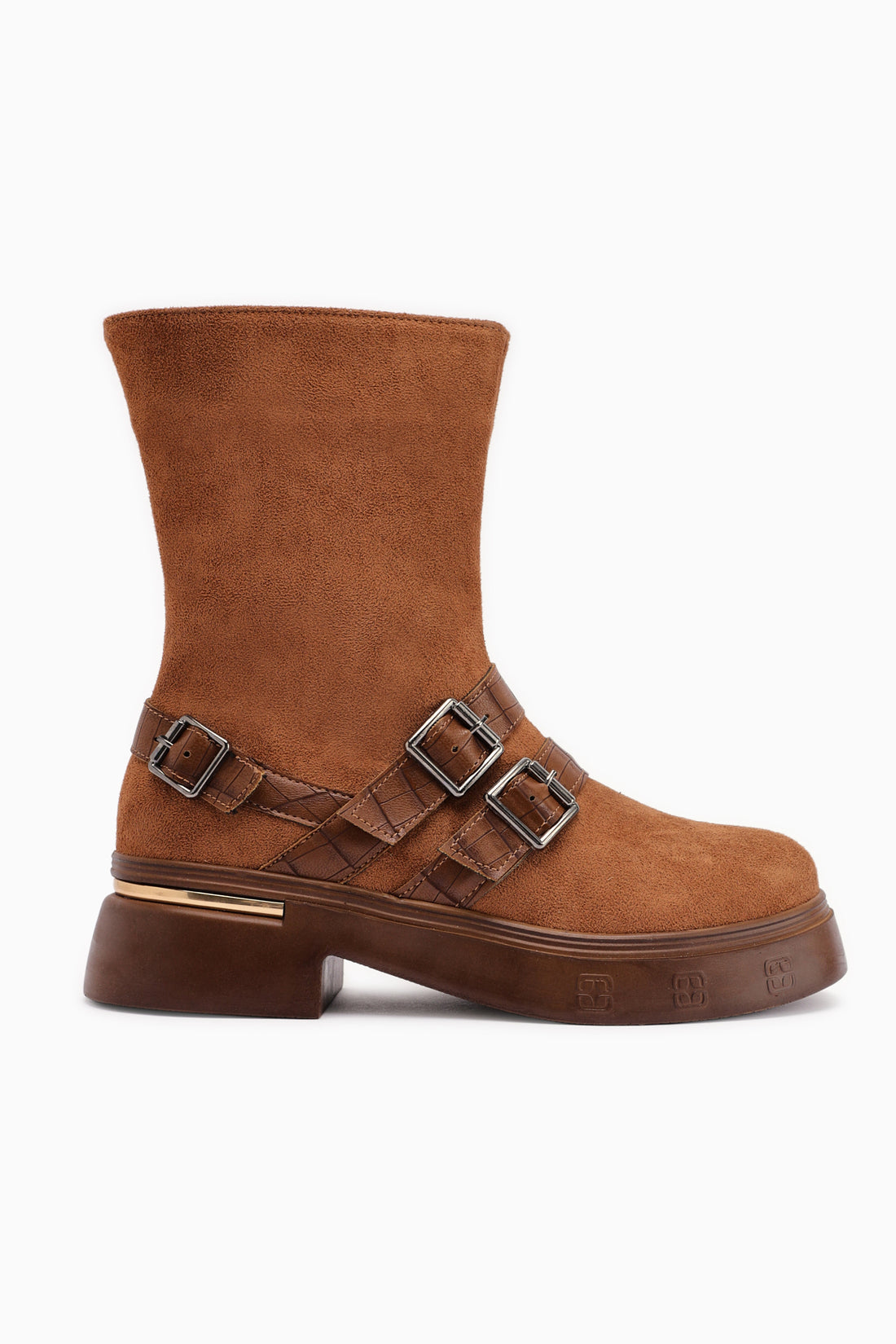 Mieke Tan Wildleder Doppel-Schnalle Reißverschluss Damen Stiefel