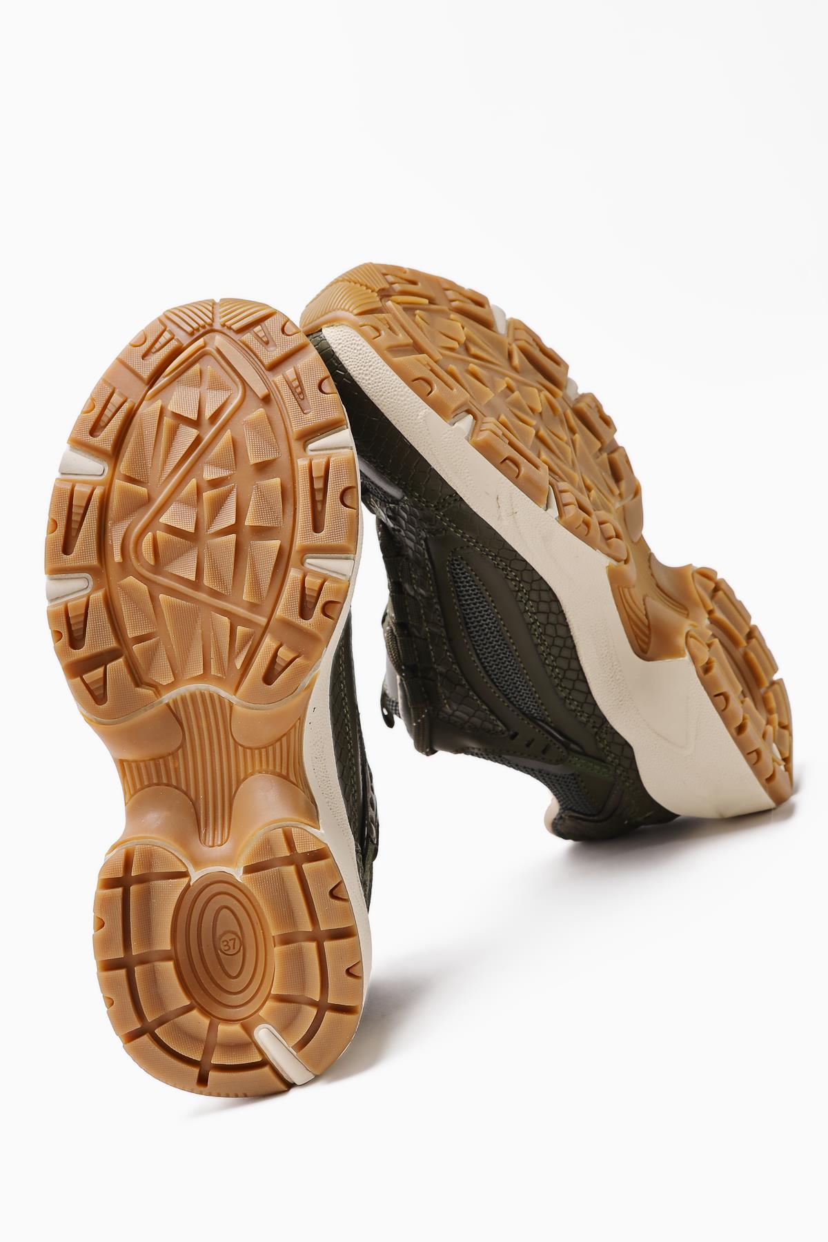 Caisa Olive Textil Detail Schnür Damen Sneakers