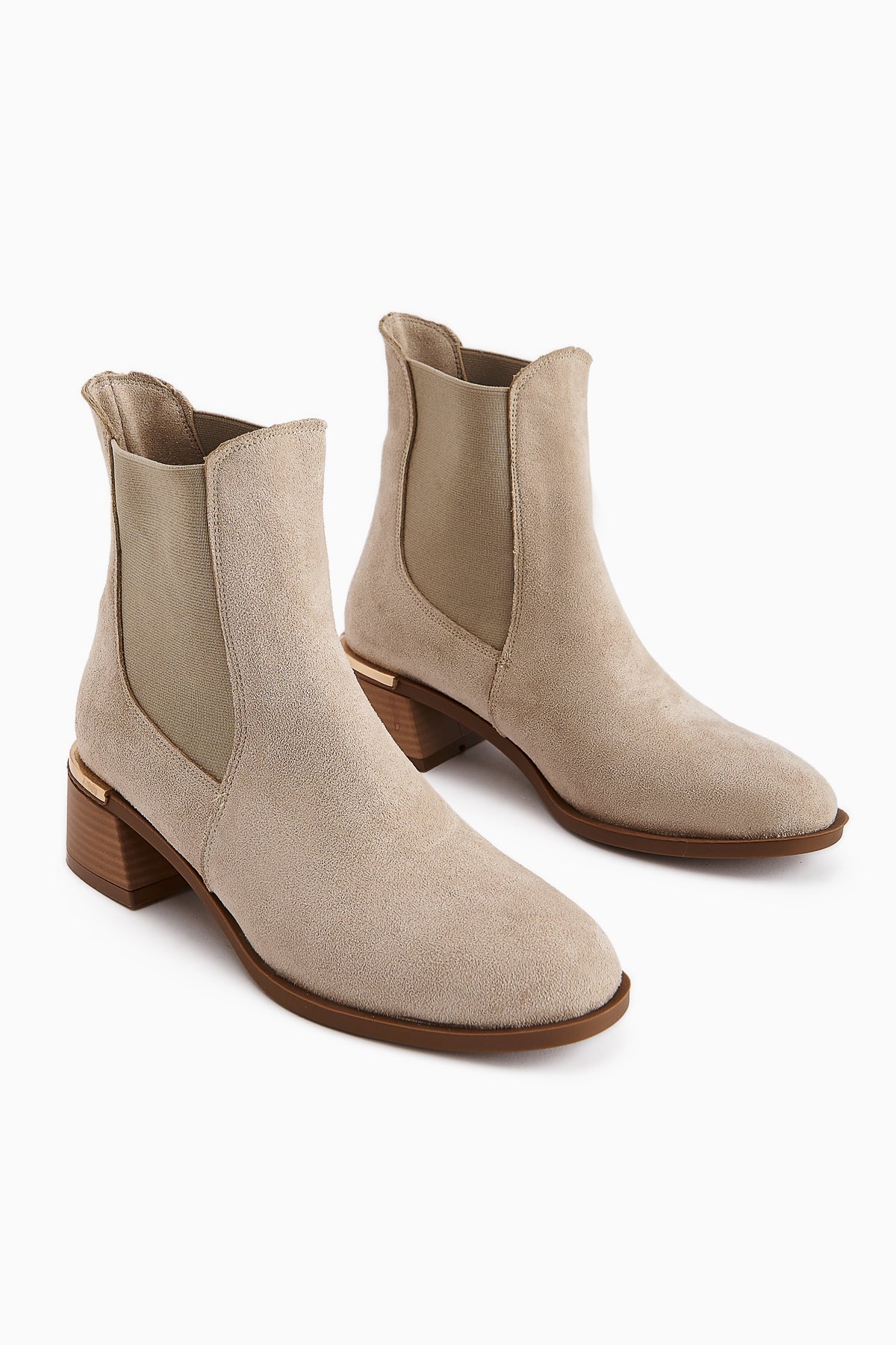 Verna Beige Suede Elasticated Heeled Women's Boot