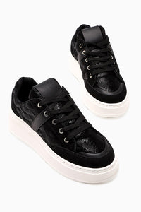 Julissa Black Suede Shiny Patterned Chunky Sole Women's Sneakers