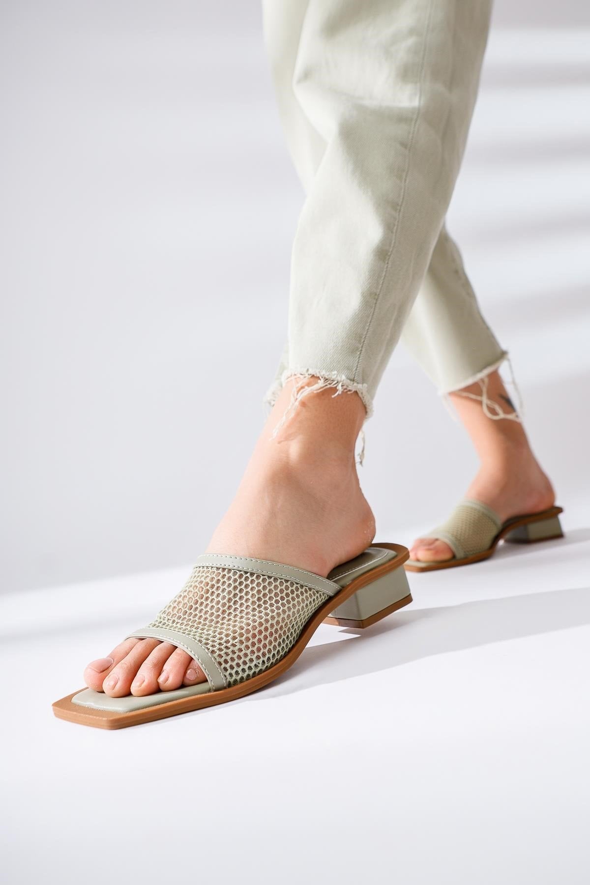 Vickie Mint Mesh Flat Toe Low Heel Slippers