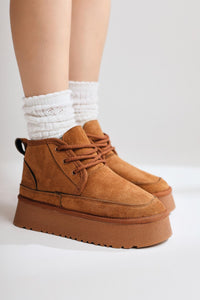 Tinfos – Cognac Suede Lace-Up Thick-Soled Ankle Boot (Women)