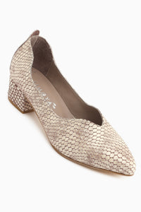 Samia Echtes Leder Beige Schlangenmuster Dicke Absatz Damen Schuhe