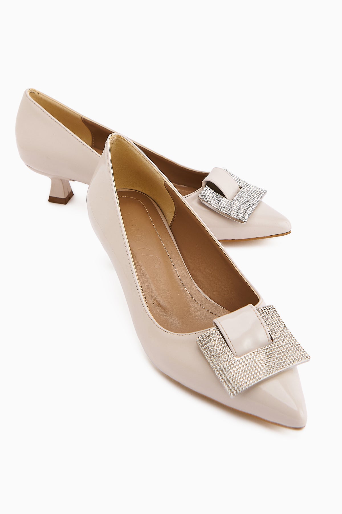 Lini – Nude Patent Buckle-Detail Low-Heel Shoe (Women)