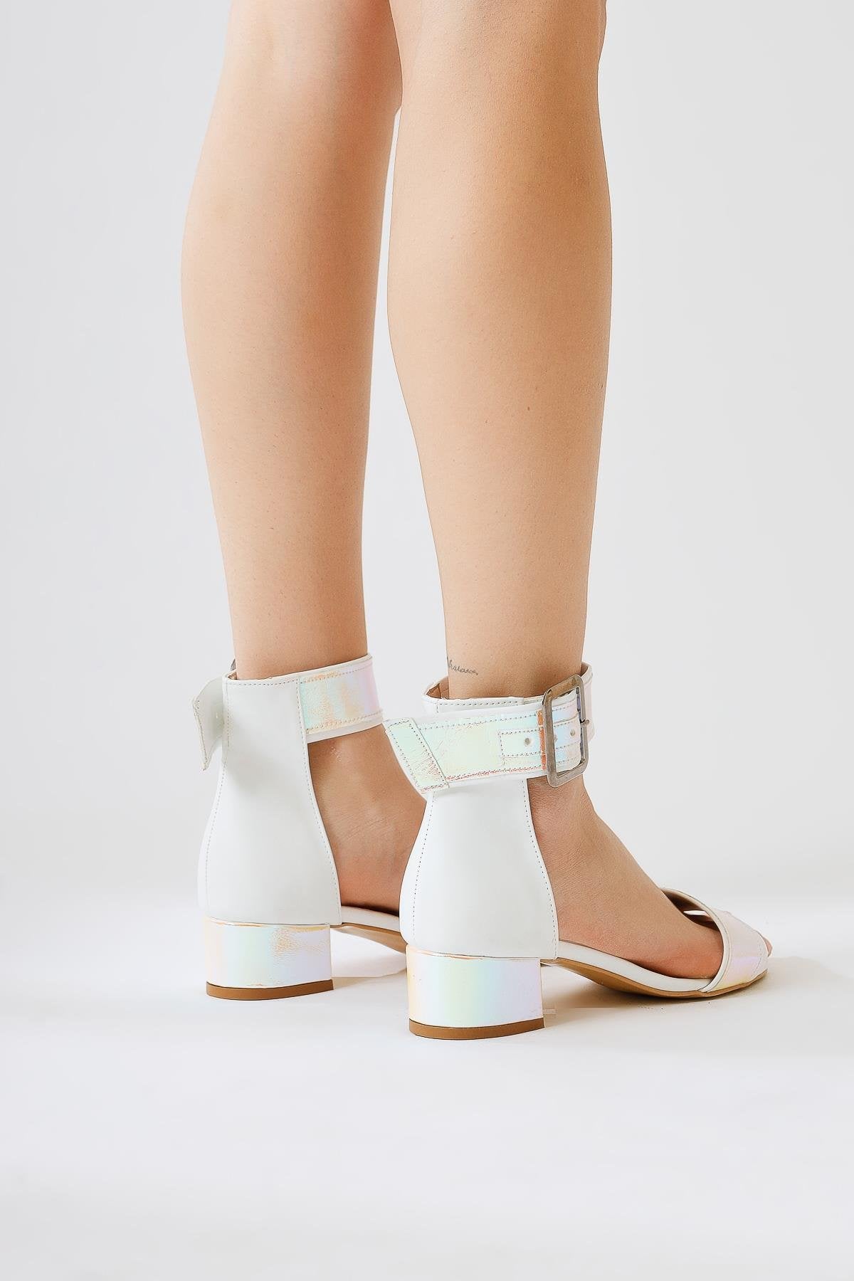 Ariola White Thick Hologram Strappy Sandals