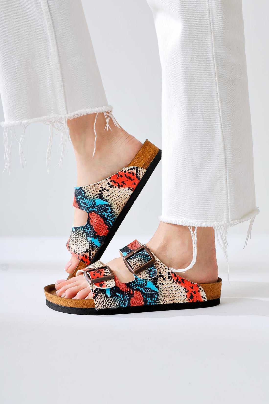 Beti Multicolored Double-Strap Slippers